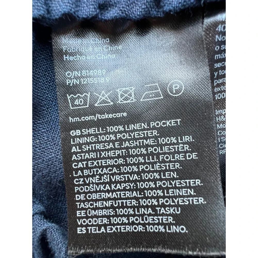 H&M Linen Wide Leg Pants Womens Large 34x26 Navy Blue Lightweight Pull On